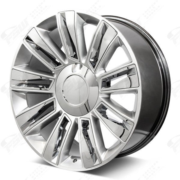 Cadillac Wheels F006 22x9 6x139.7 Hyper Silver W Chrome Insert