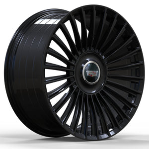 Cadillac Wheels FF02 24x10 6x139.7 Flow Forged Gloss Black fit Escalade Platinum EXT ESV Floating Caps