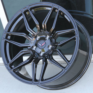 Chevy Wheels C8F 19x8.5/20x11 5x120 Gloss Black Forged Wheels fit Corvette C8 Monoblack