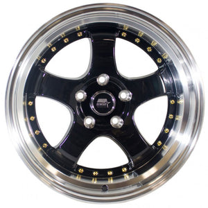 MST Wheels Mt07 Glossy Black Bronze Machined Lip Gold Rivets