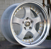MST Wheels Mt07 White Machined Lip Gold Rivets