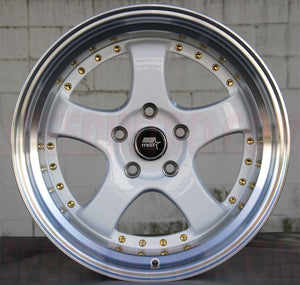 MST Wheels Mt07 White Machined Lip Gold Rivets