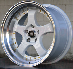 MST Wheels Mt07 White Machined Lip Gold Rivets