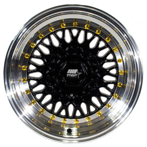 MST Wheels Mt13 Black Machined Lip Gold Rivets