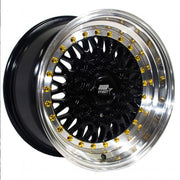 MST Wheels Mt13 Black Machined Lip Gold Rivets