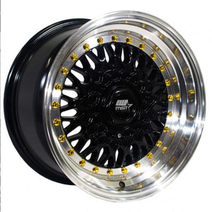 MST Wheels Mt13 Black Machined Lip Gold Rivets