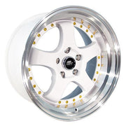 MST Wheels MT07 White Machined Lip Gold Rivets
