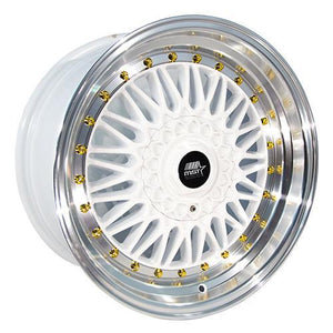 MST Wheels MT13 White Machined Lip Gold Rivets