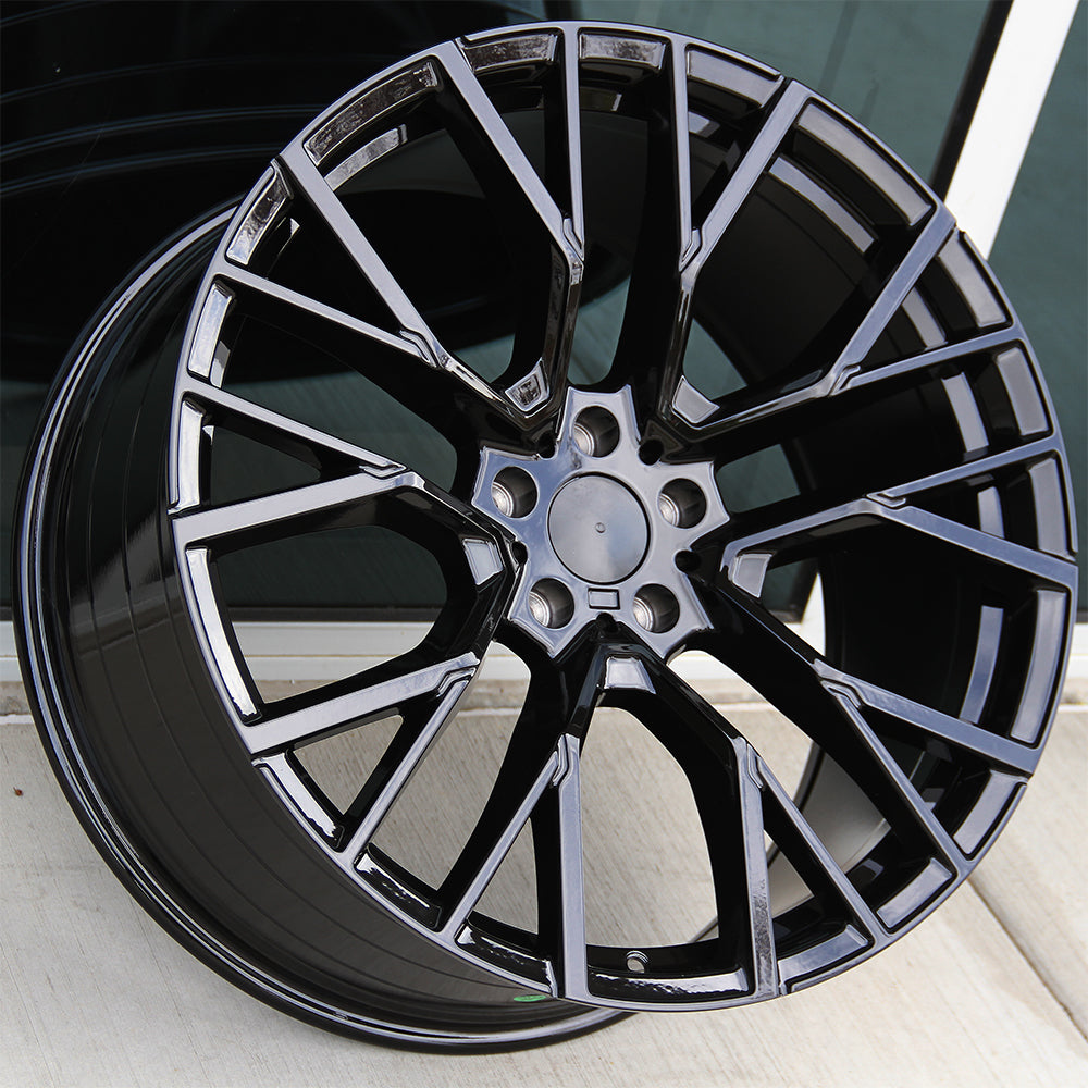 829 22x9.5 \u0026 22x10.5 5x120 ET35 Gloss Black fit BMW X5 X6 X5M X6M Flow  Forged, image size:1000x1000