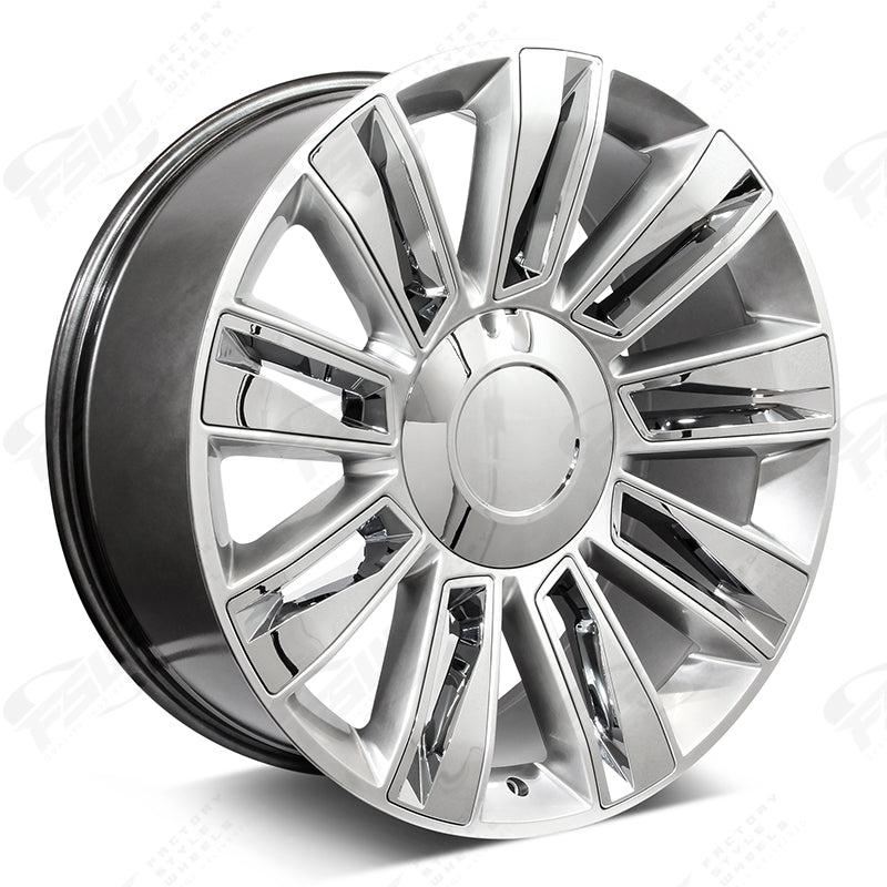 Cadillac Wheels F006 22x9 6x139.7 Hyper Silver W Chrome Insert fit Escalade  All Diamond Style