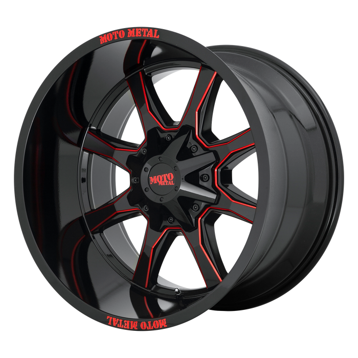 Moto Metal Wheels MO970 Gloss Black Milled With Red Tint & Moto Metal On Lip